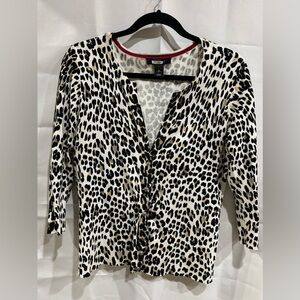 White House Black Market Leopard Print Cardigan Size M/Snap Closure